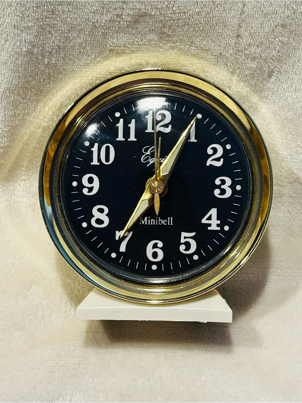 Vintage Equity Minibell Wind Up Alarm Clock Gold Trim Glow In Dark Hands